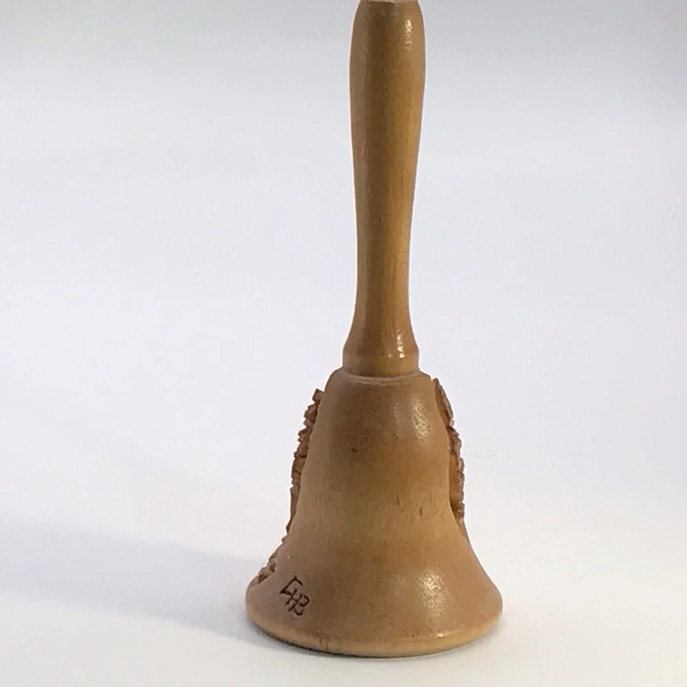 Intricately‎ Carved Wood Bell Signed Vtg 5